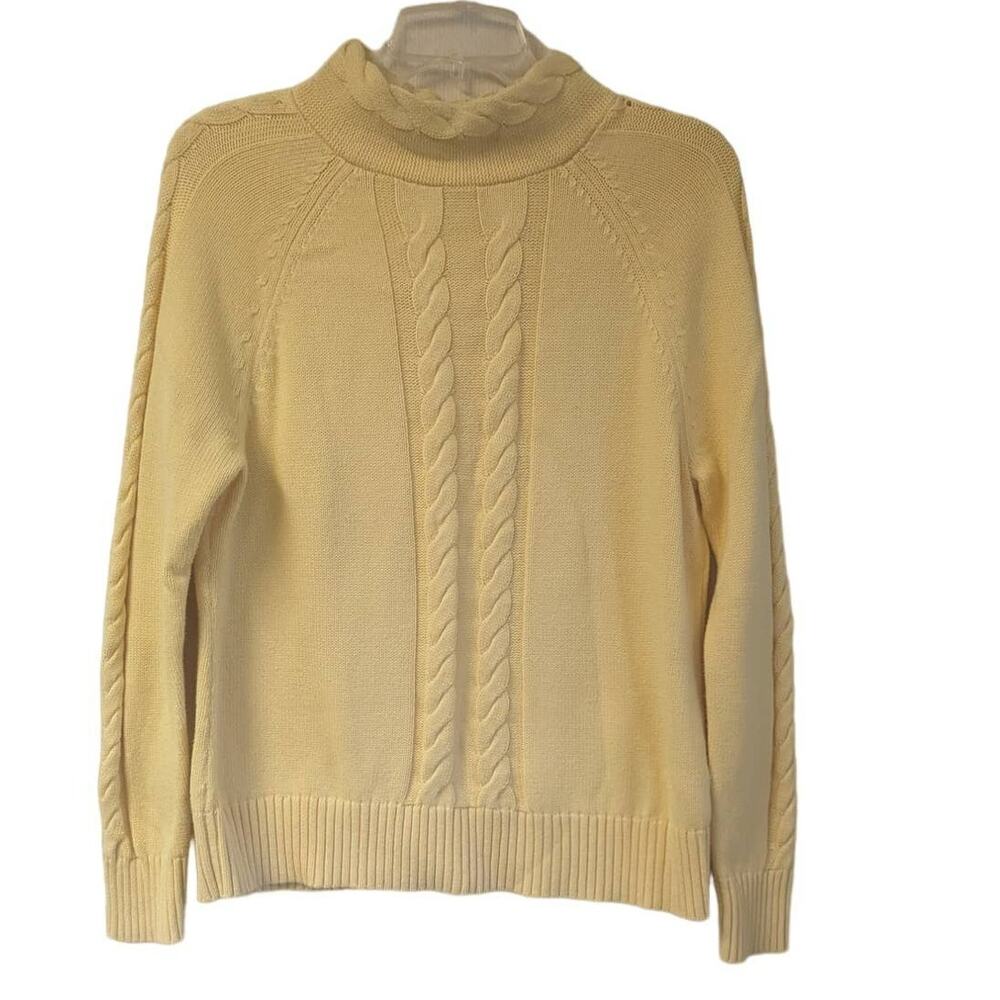 Pendleton Cotton mockneck cableknit yellow raglan sweater size Large